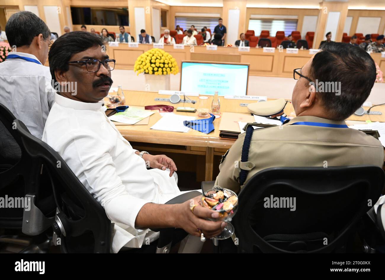 India. 06th Oct, 2023. NEW DELHI, INDIA - OCTOBER 6: Jharkhand chief minister Hemant Soren during the Review Meeting on Left Wing Extremism (LWE) at Vigyan Bhawan on October 6, 2023 in New Delhi, India. (Photo by Sonu Mehta/Hindustan Times/Sipa USA) Credit: Sipa USA/Alamy Live News Stock Photo