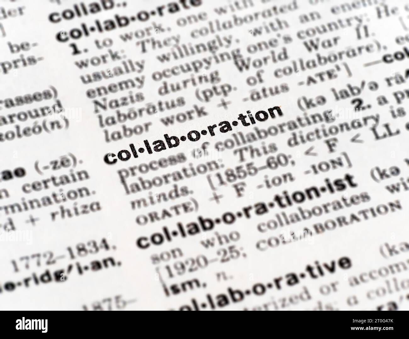 Closeup definition of the word collaboration Stock Photo Alamy
