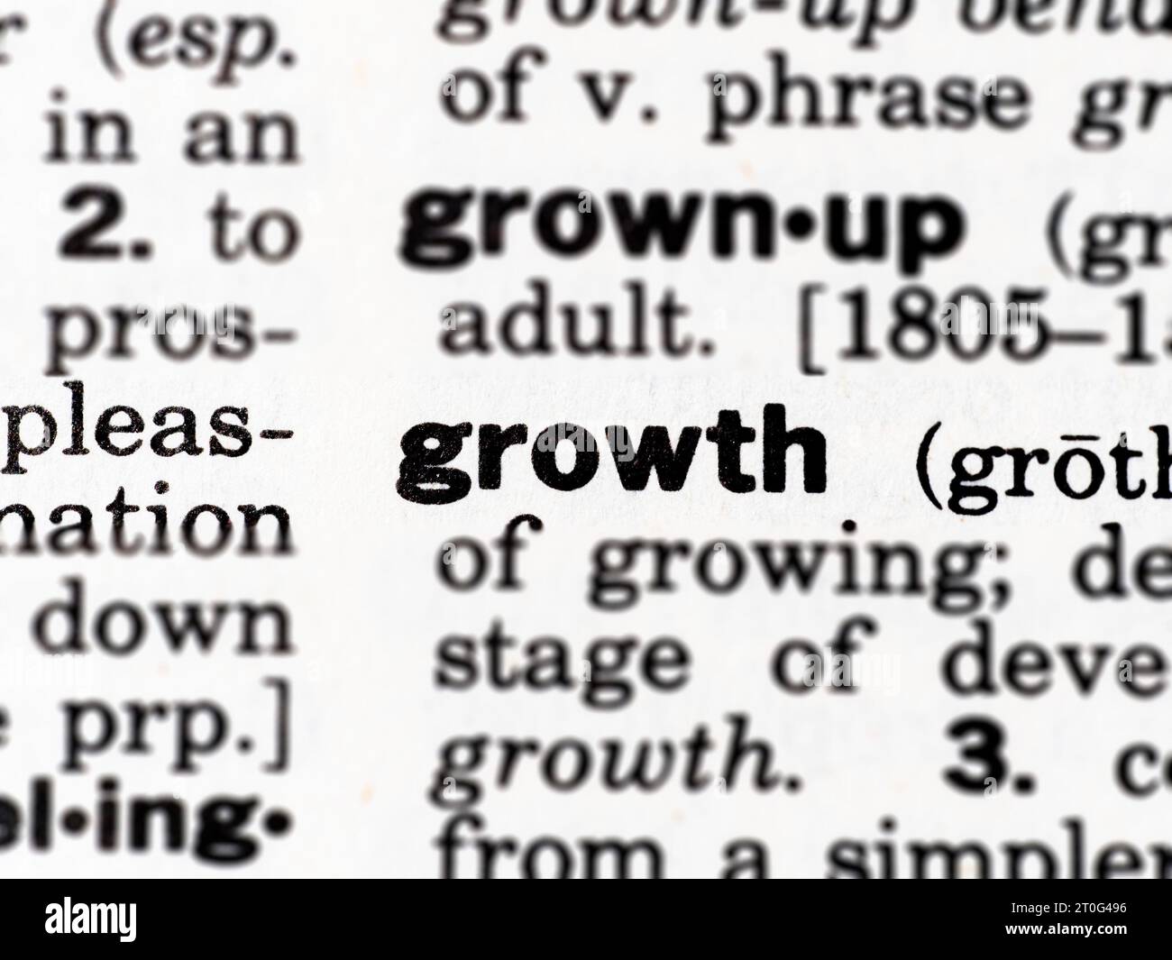 Closeup definition of the word growth Stock Photo Alamy