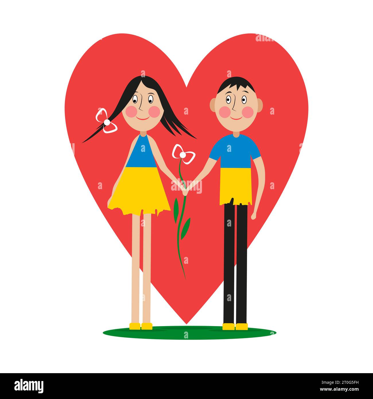 Cute kids in love holding hands. Flat illustration. Cute children Stock ...