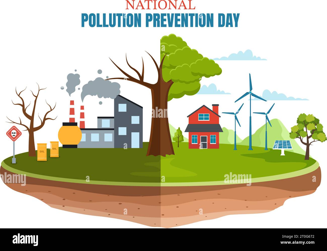 National Pollution Prevention Day Vector Illustration on 2 December for Awareness Campaign Factory, Forest or Vehicle Problems in Cartoon Background Stock Vector