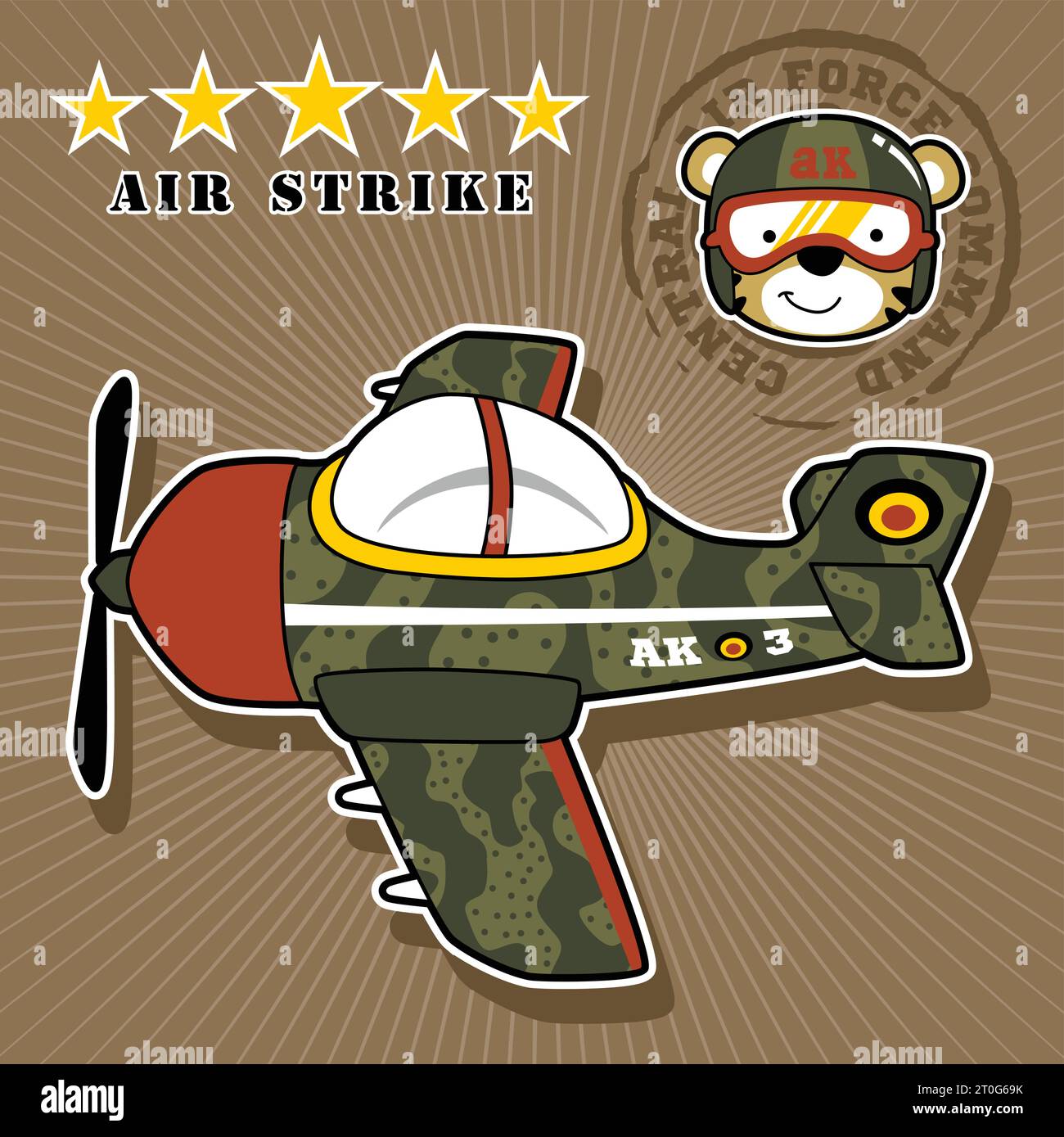 Warplane with cute cat pilot, vector cartoon illustration Stock Vector