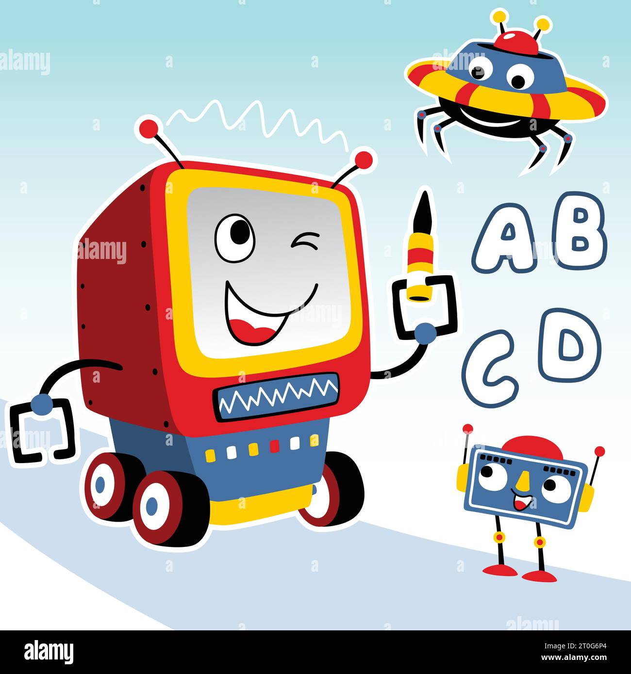 Funny smart robots, vector cartoon illustration Stock Vector