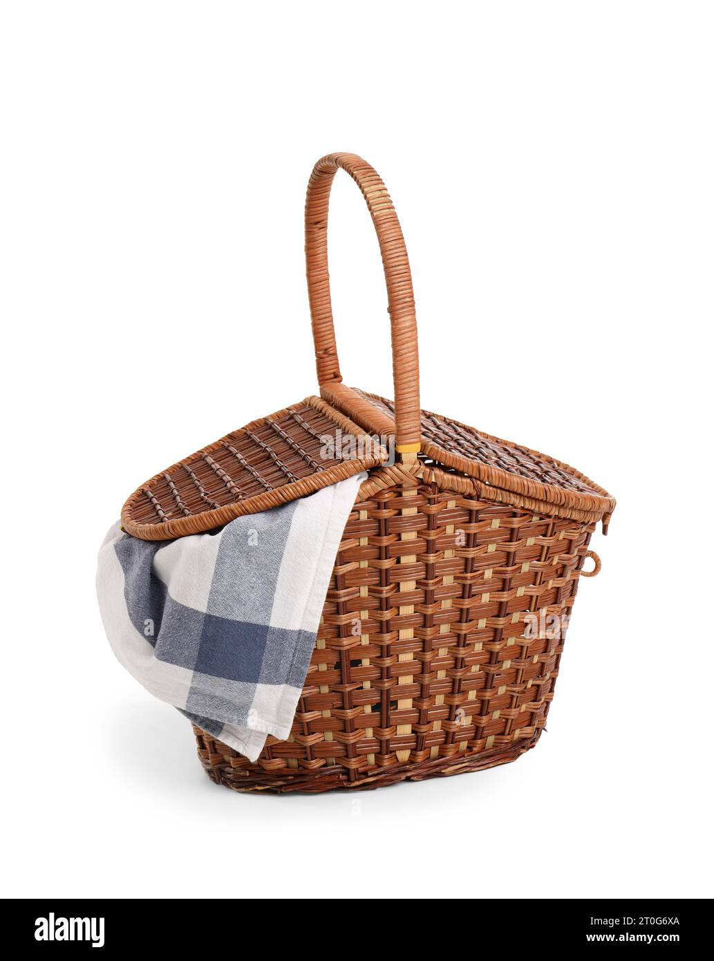Wicker basket with lid and napkin isolated on white background Stock ...