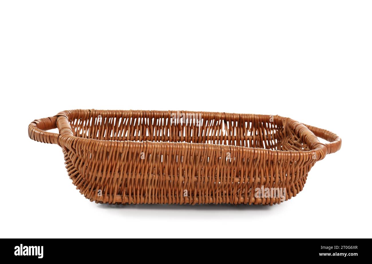 Empty wicker basket isolated on white background Stock Photo - Alamy