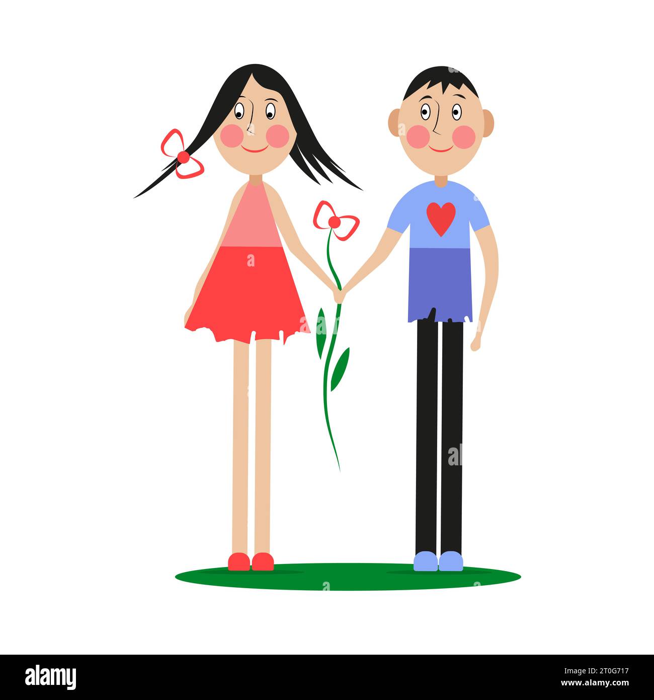 Cute kids in love holding hands. Flat illustration. Cute children Stock ...