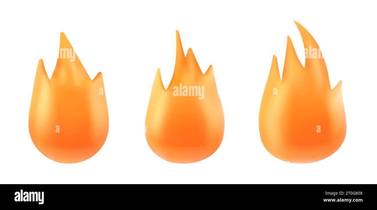 3d render hot fire burn icon emoticon illustration. Png simple shape