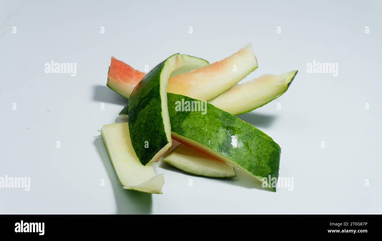 Green peeled Watermelon rind isolated on white background Stock Photo ...