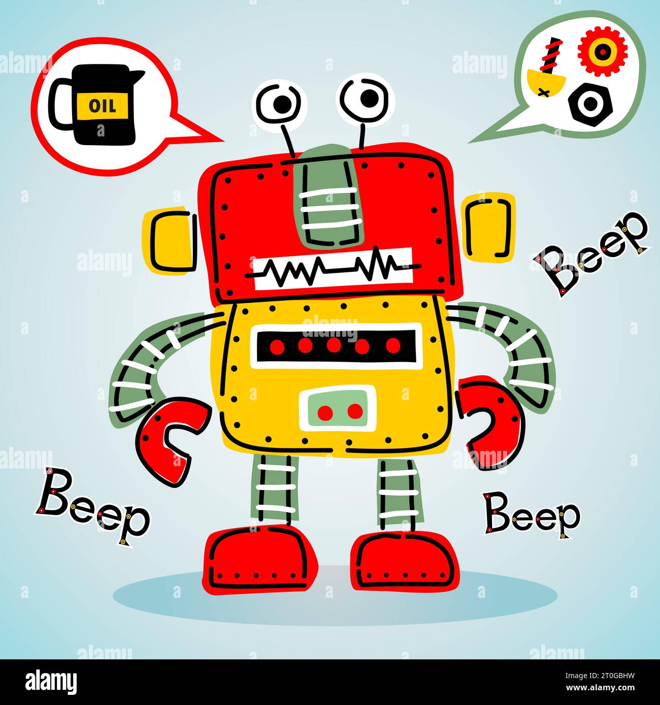funny colorful robot with machine parts, vector cartoon illustration Stock Vector Image & Art
