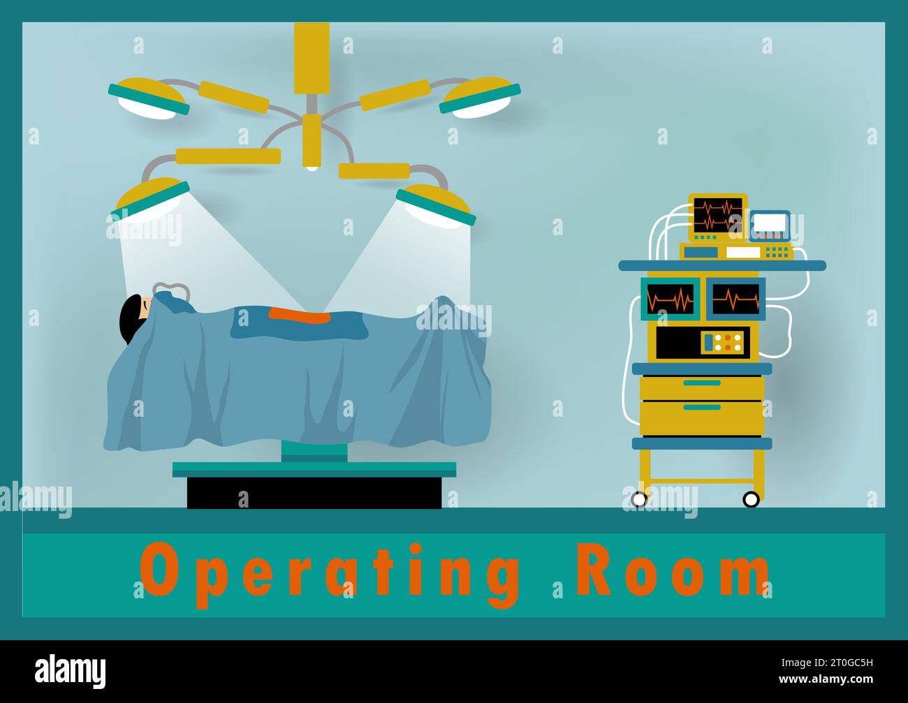 Operating room with patient, vector cartoon illustration Stock Vector