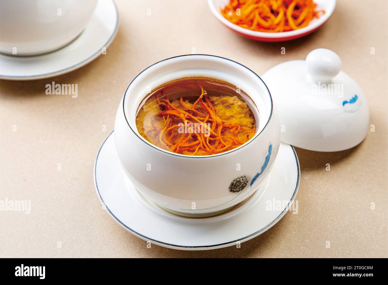 Chinese food, Doubleboiled Cordyceps Fungus and pork soup Stock Photo