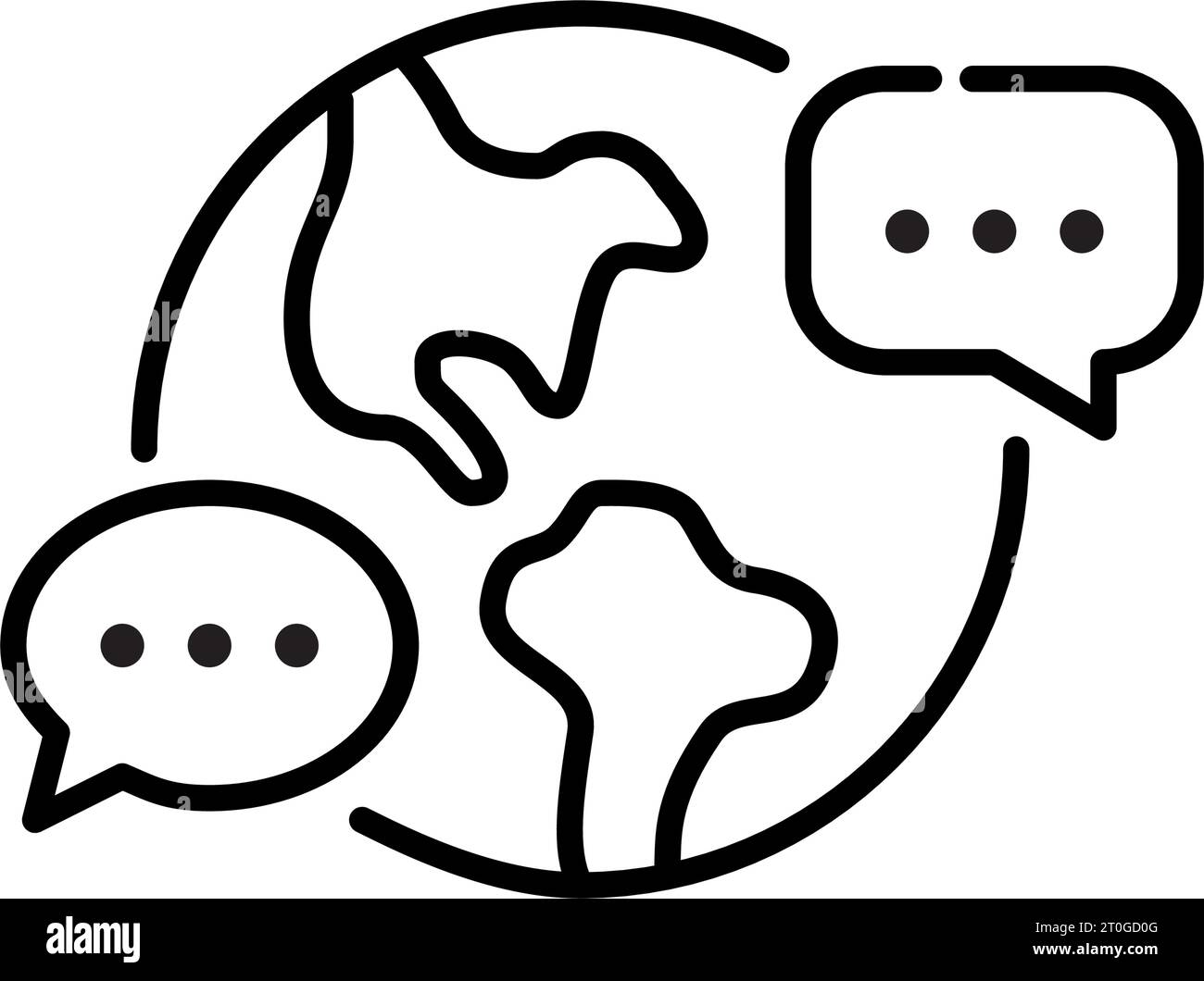 Global communication. Earth globe and chat speech bubbles. Pixel perfect, editable stroke Stock Vector