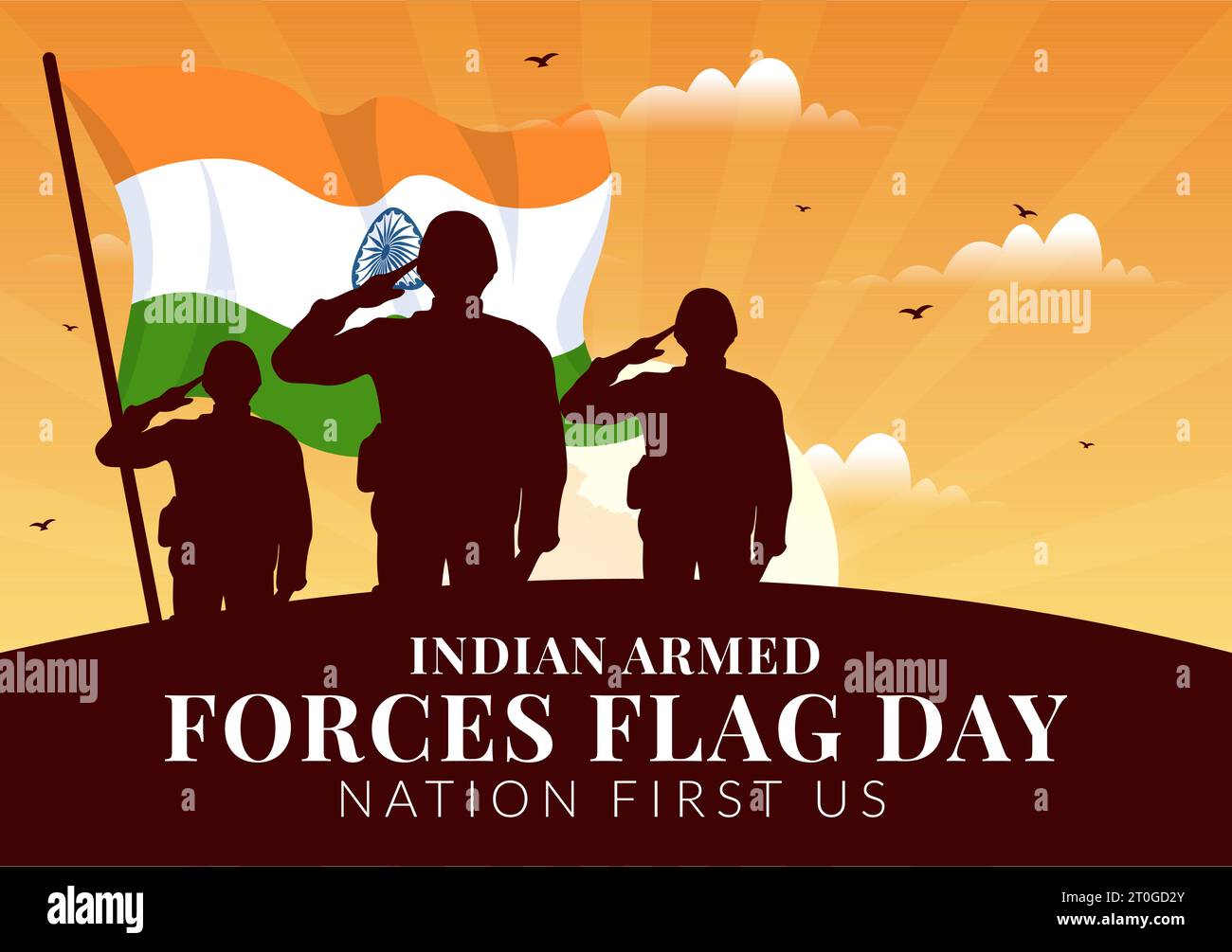 Indian Armed Forces Flag Day Vector Illustration with India and Army Flags in National Holiday Flat Cartoon Background Design Stock Vector