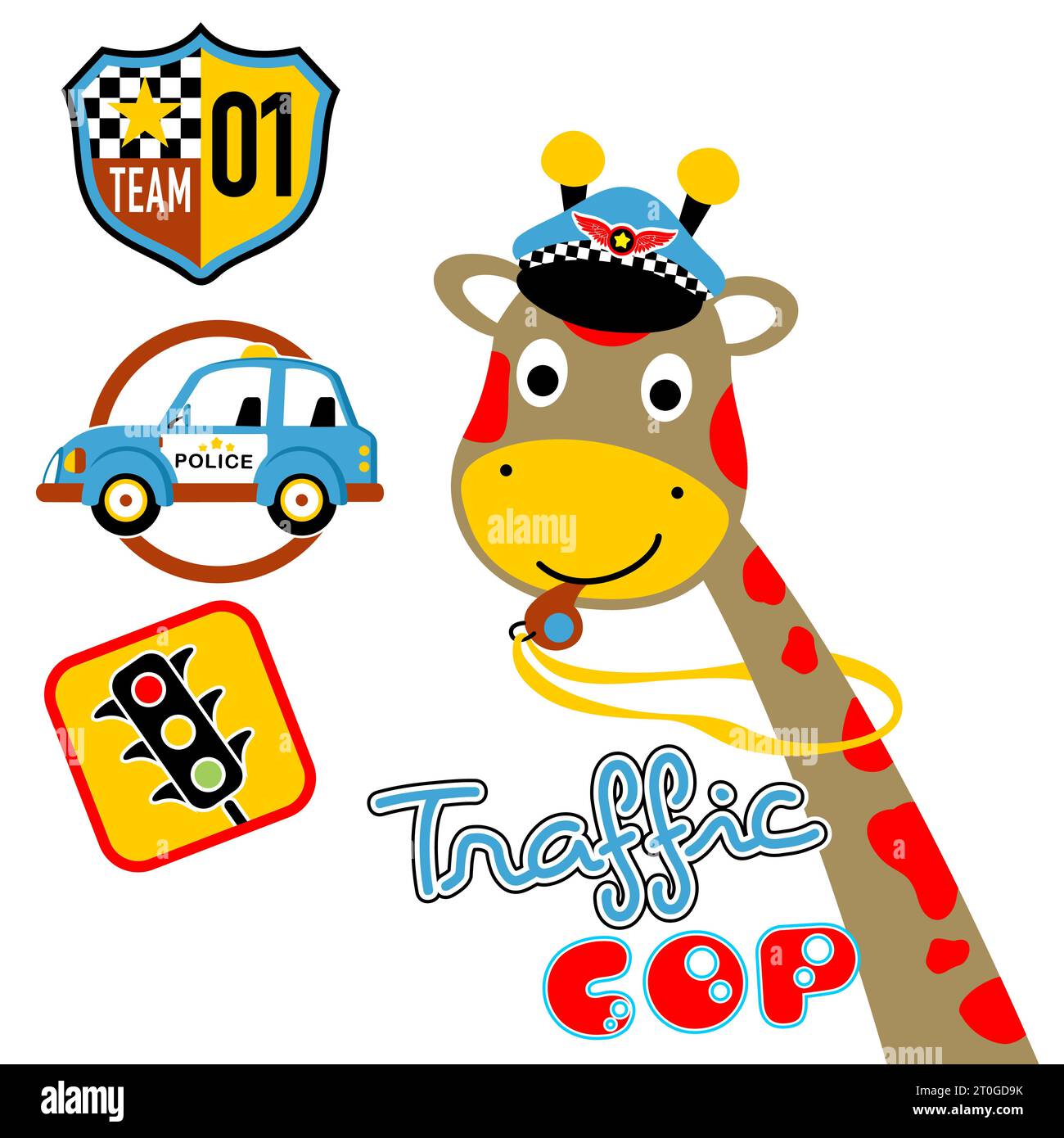 vector cartoon of cute giraffe with traffic cop elements Stock Vector