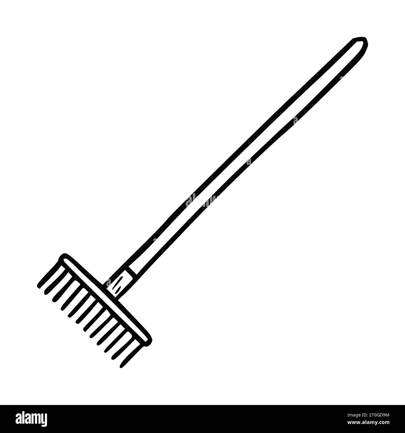 Hand drawn garden tool rake. Doodle sketch style. Drawing line simple rake icon. Isolated vector illustration. Stock Vector