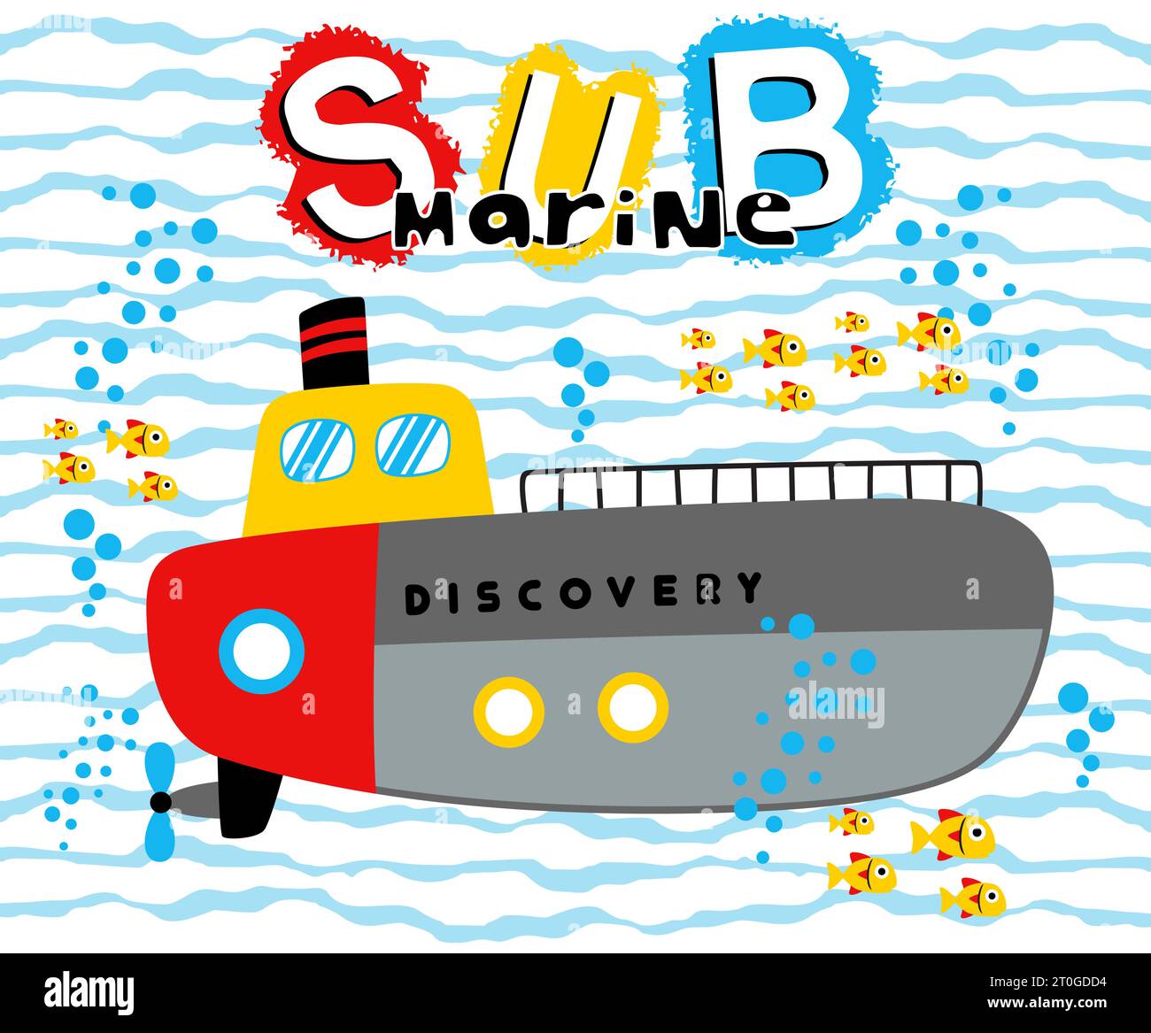 submarine fishes undersea, vector cartoon illustration Stock Vector