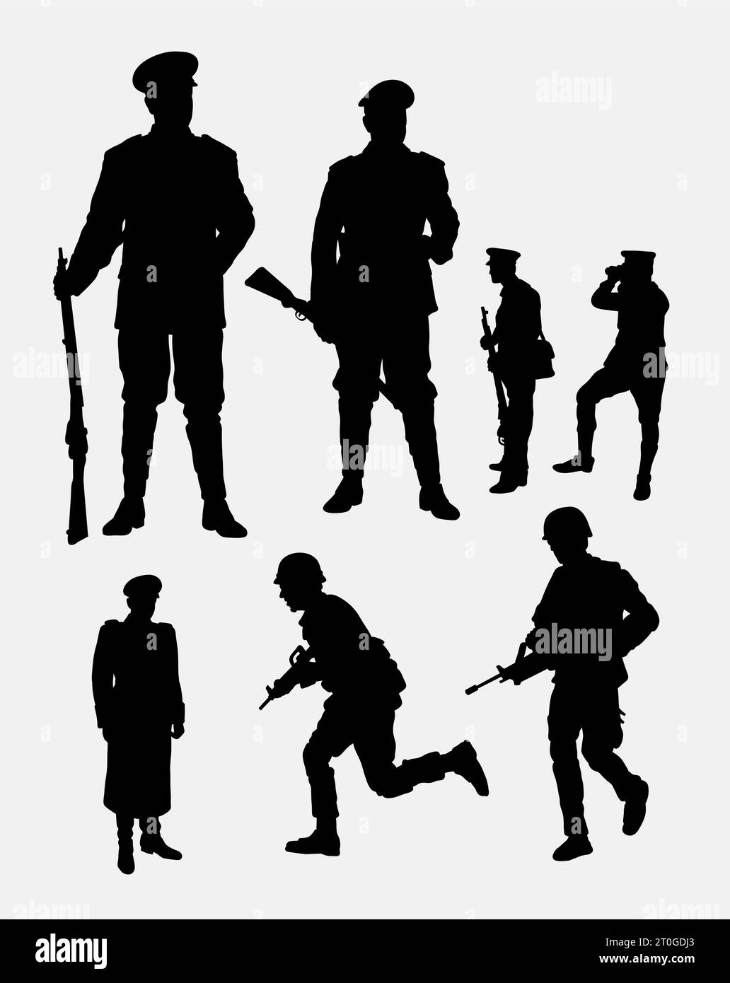 army and policeman, soldier action silhouette Stock Vector