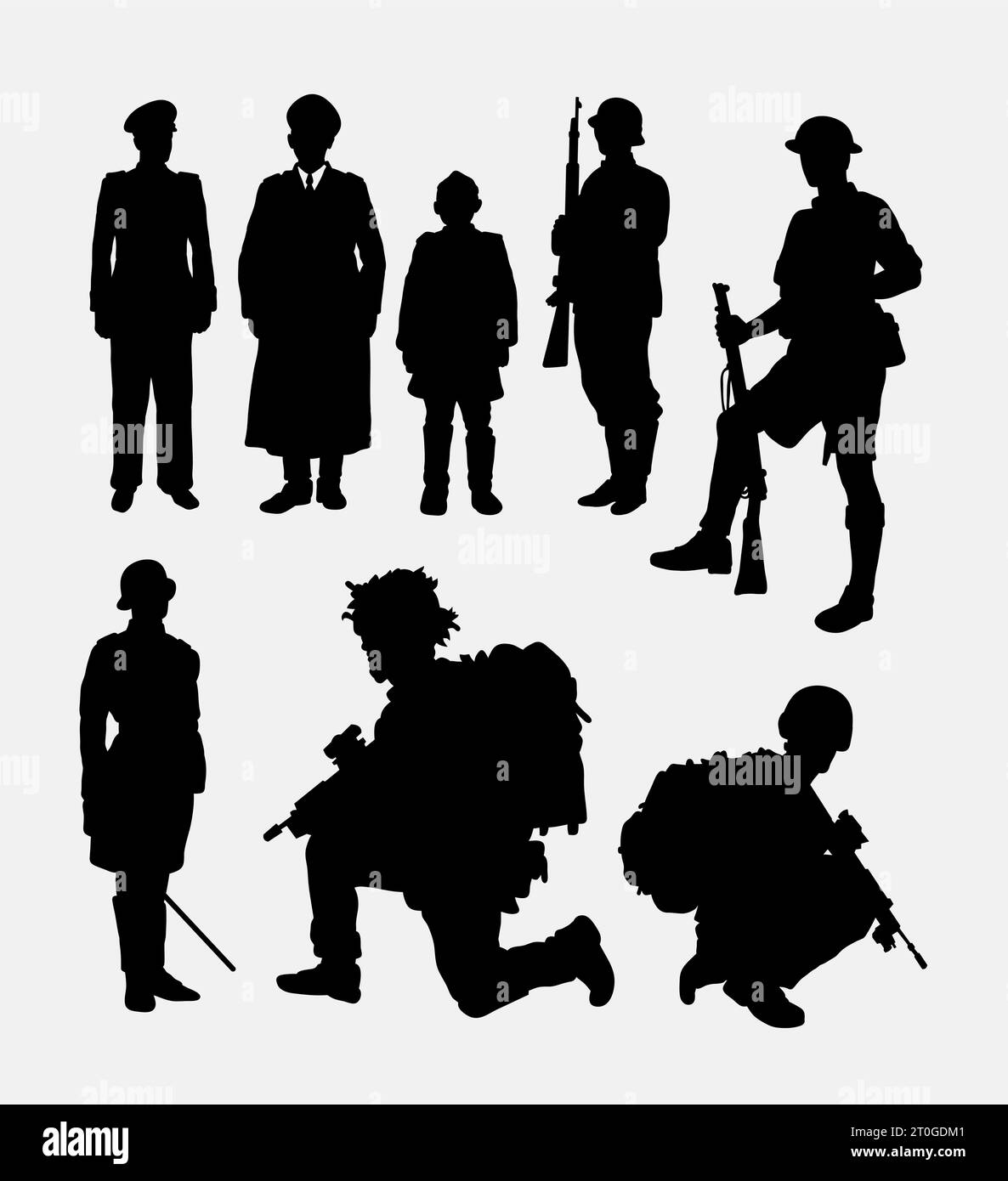 army soldier and police pose silhouette Stock Vector