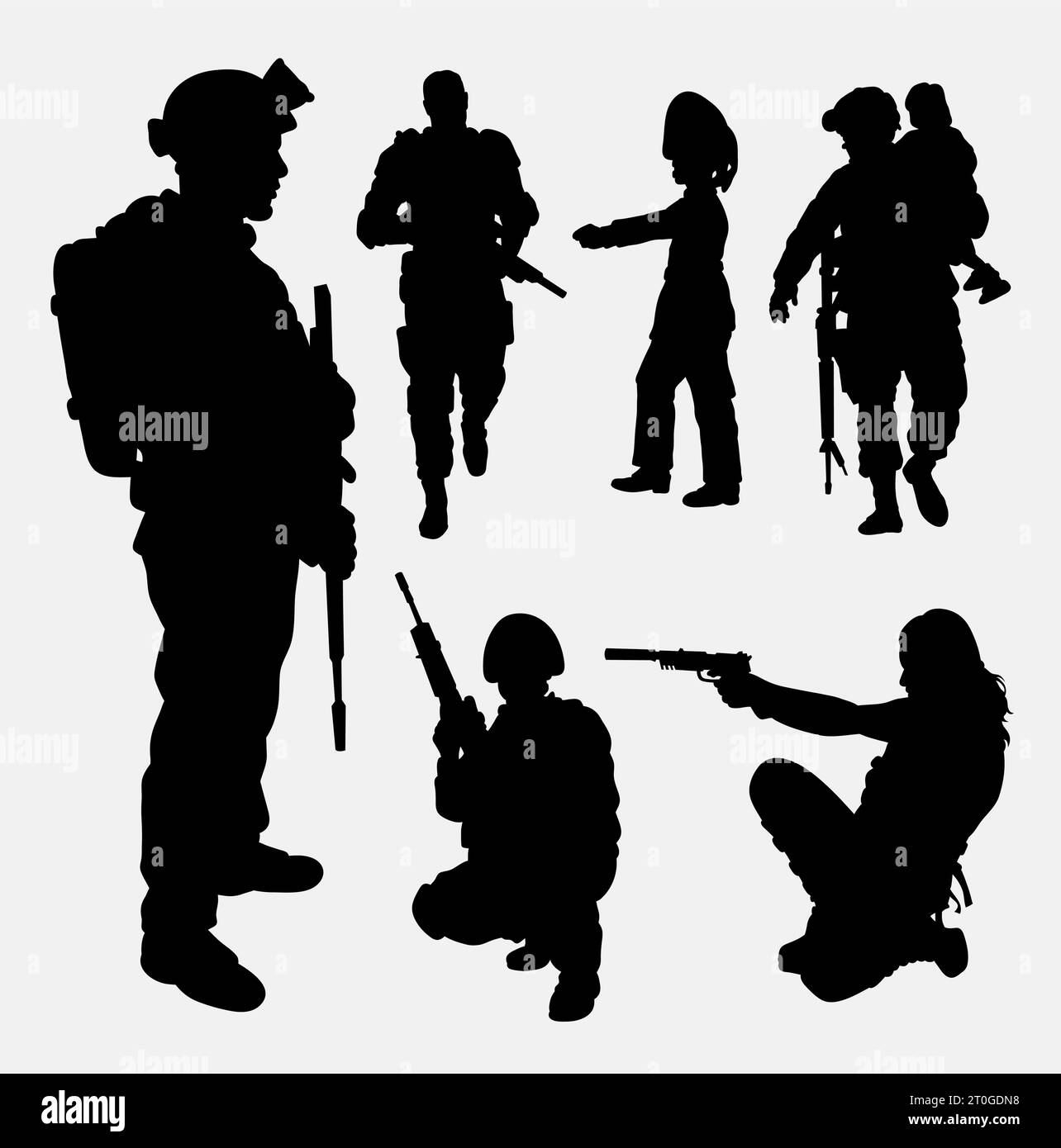 army people with gun silhouette Stock Vector