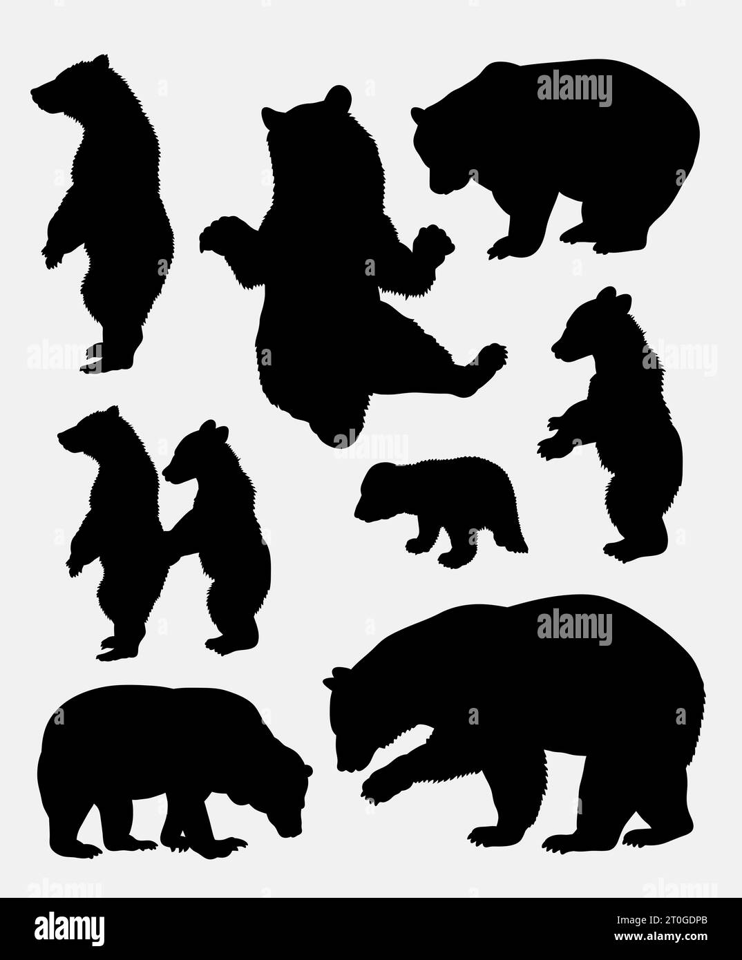 grizzly bear activity silhouette Stock Vector