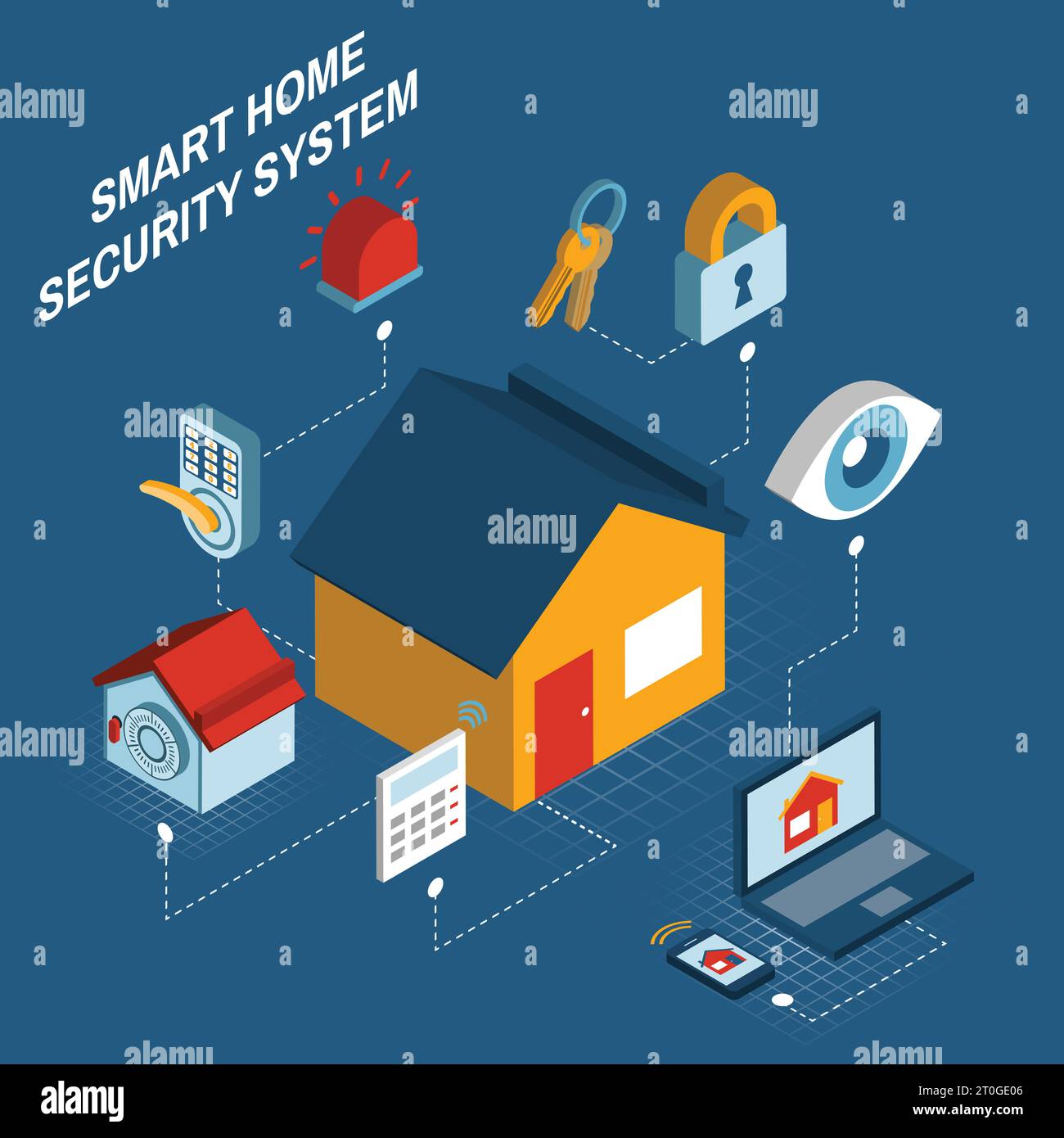 Smart home security alarm computerized remote control system concept