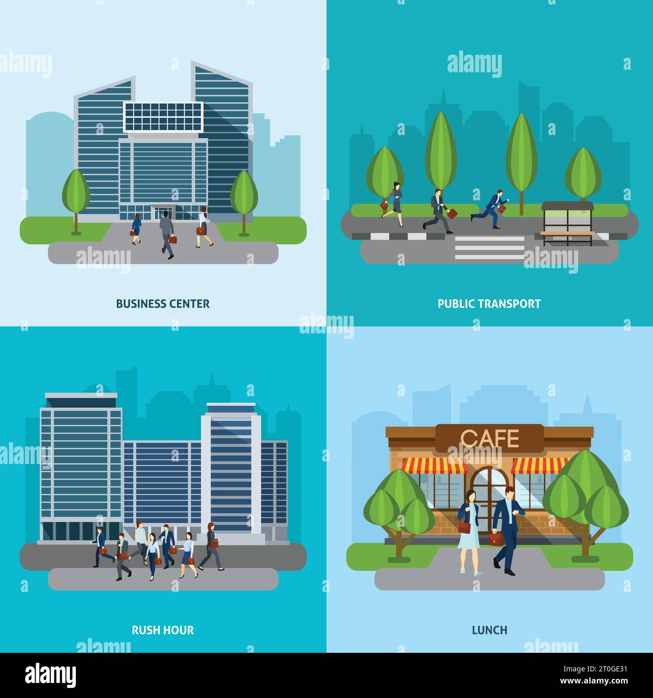 People go to work design concept set with public transport station flat ...