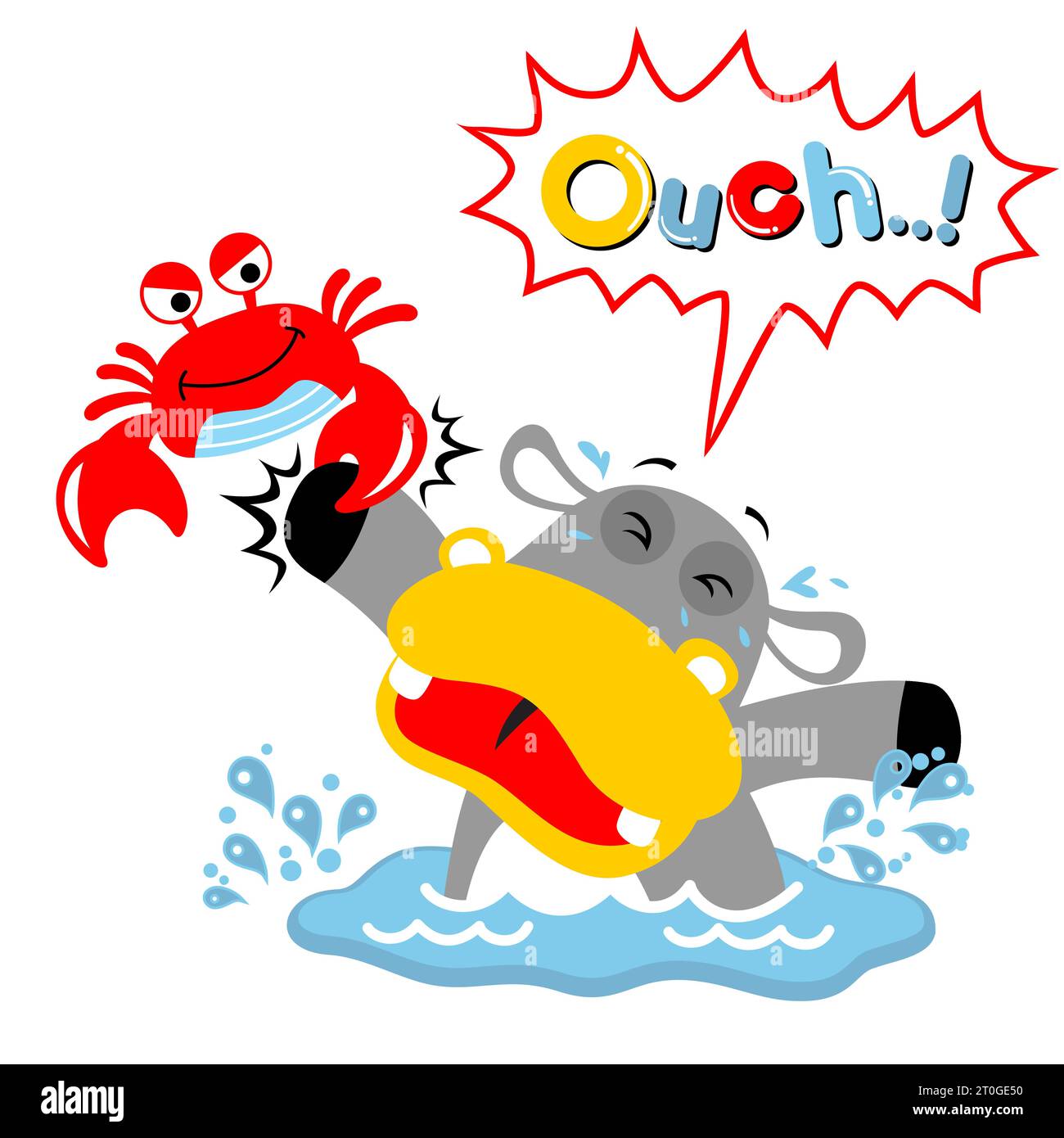 vector cartoon of a crab clamped hippo's hand Stock Vector Image & Art