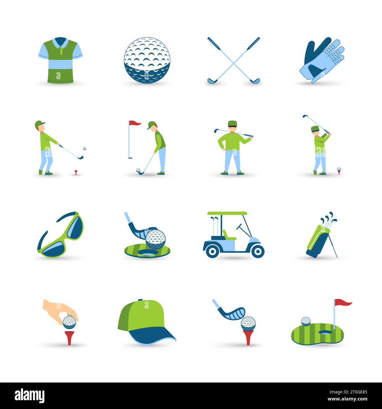 Golf icons set with ball grass and equipment symbols flat isolated vector illustration Stock Vector