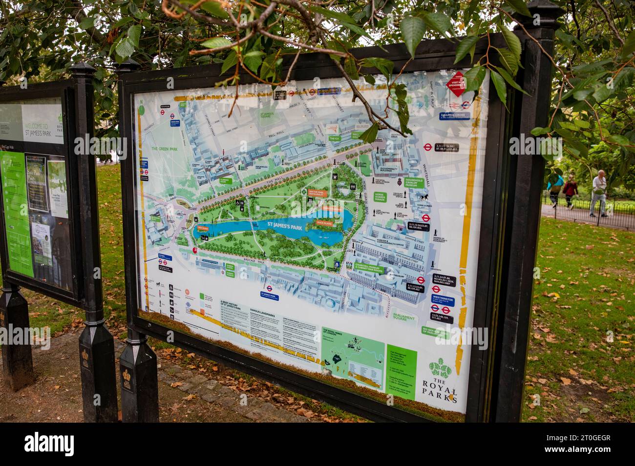 St James Park London and information board and map of the Royal Park ...