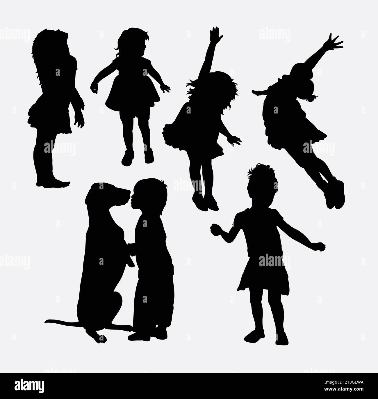 children playing and jumping silhouette Stock Vector