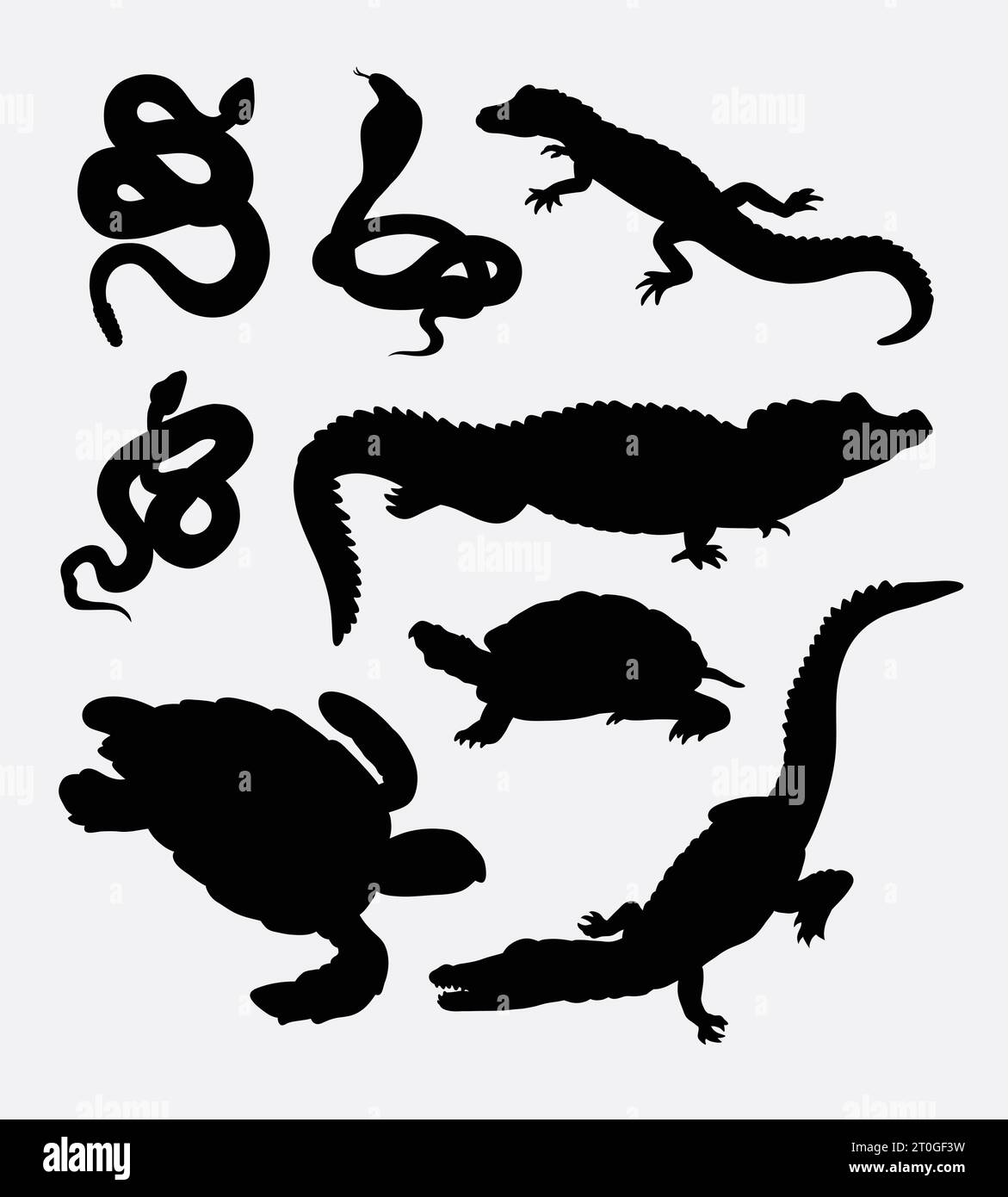 crocodile, snake, and turtle amphibian reptile animal silhouette Stock Vector
