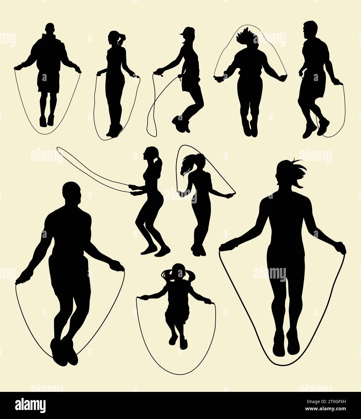 jump rope sport training silhouette Stock Vector