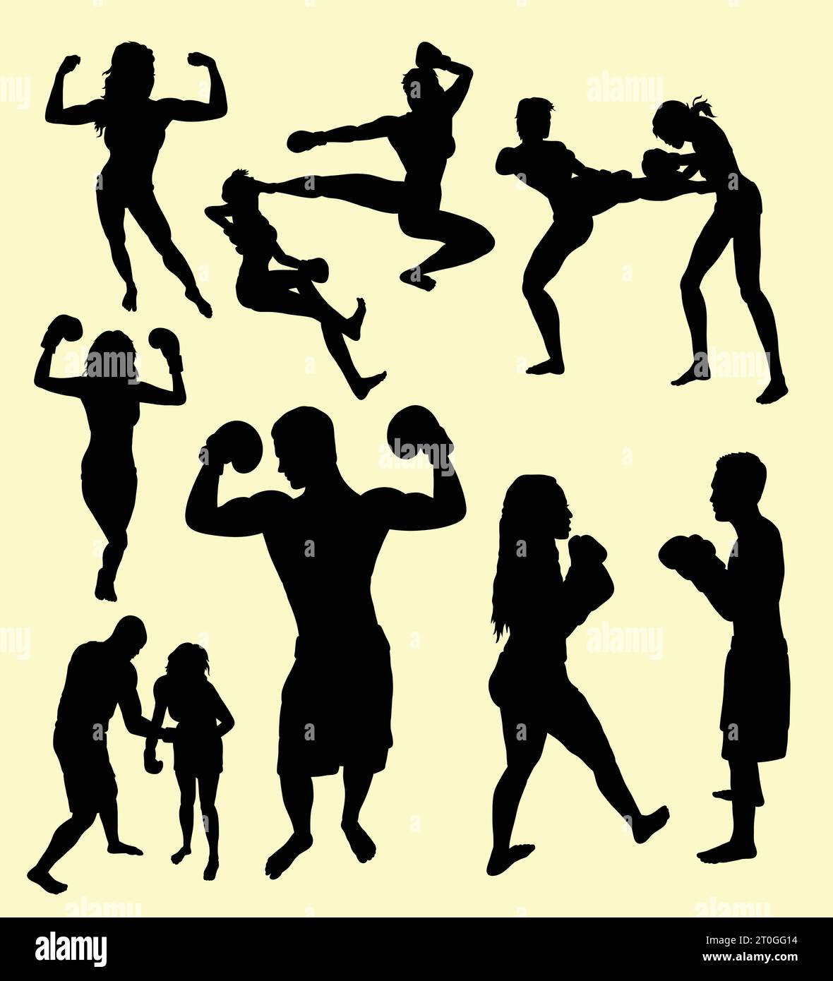 kick boxing sport training silhouette Stock Vector