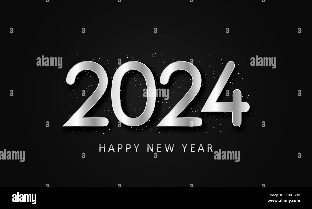 new year celebration 2024 with style number in silver metalic color on