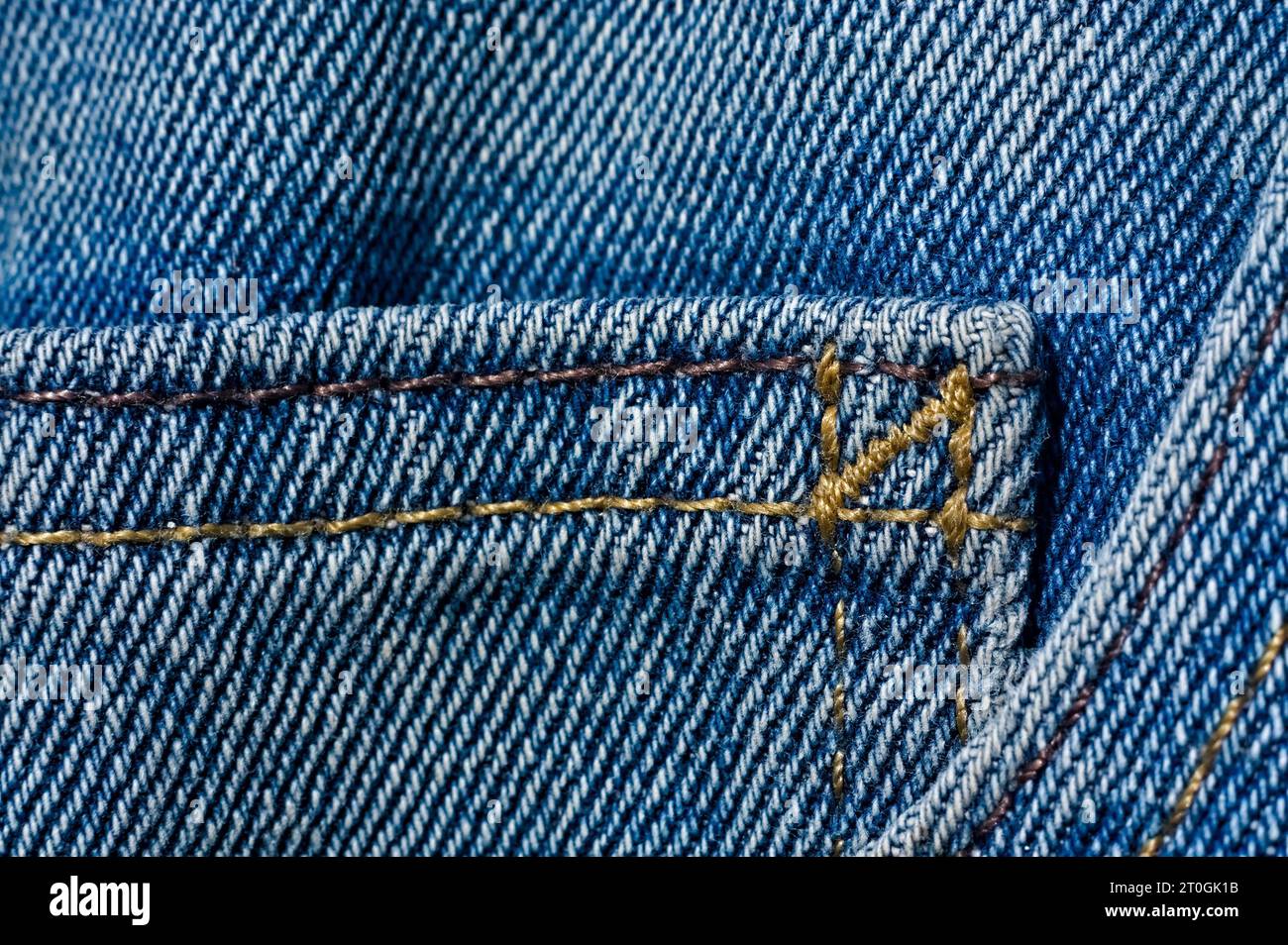 close-up of blue denim fabric on a pair of jeans Stock Photo