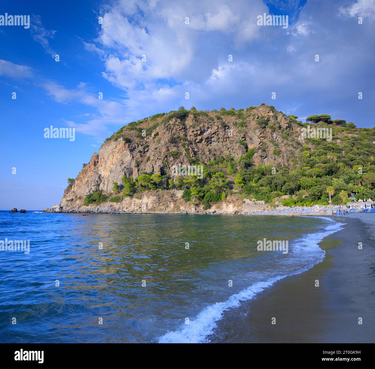 View of San Montano Beach situated in the municipality of Lacco Ameno in Ischia Island, Italy. Stock Photo