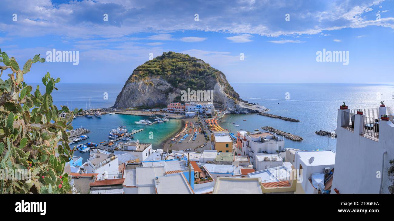 View of Sant’Angelo, a charming fishing village and popular tourist destination on island of Ischia in southern Italy. Stock Photo