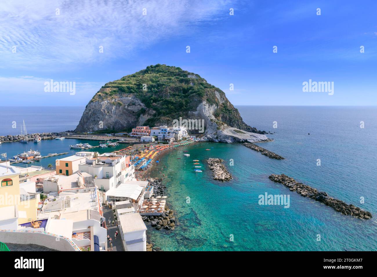 View of Sant’Angelo, a charming fishing village and popular tourist destination on island of Ischia in southern Italy. Stock Photo