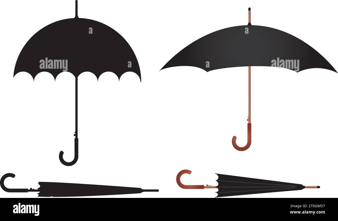 Black Umbrella Vector Set - Open and Closed (Isolated Illustration ...