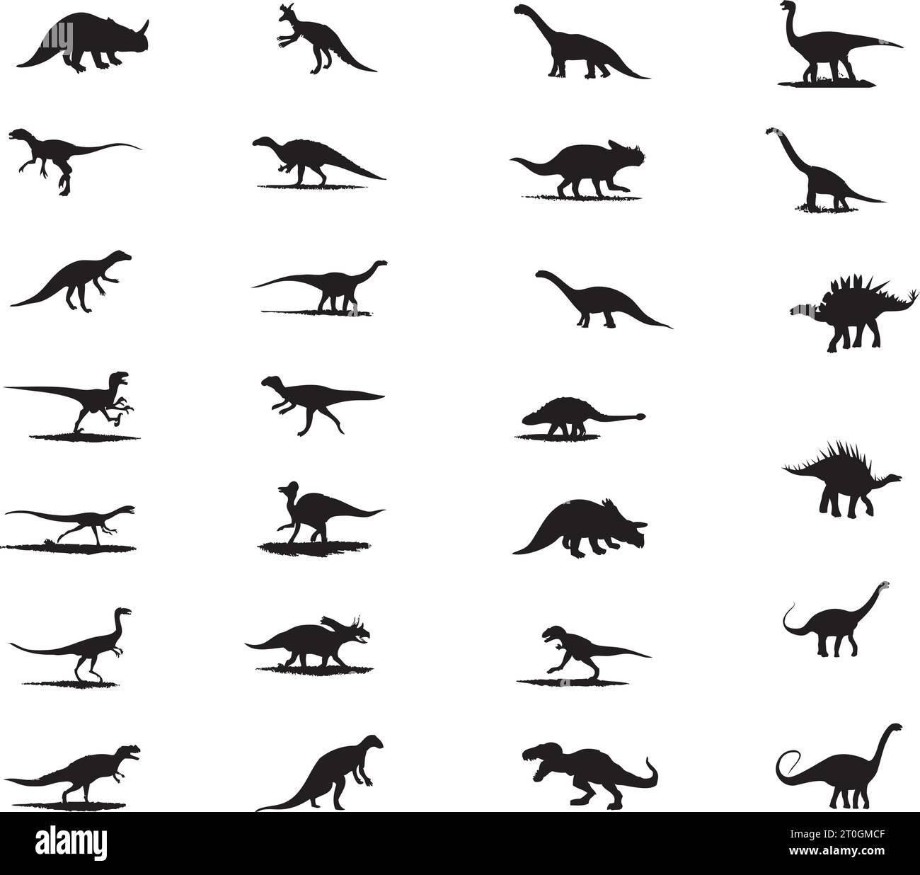 Dinosaur Vector Illustration Set - 28 Silhouette Species Stock Vector ...