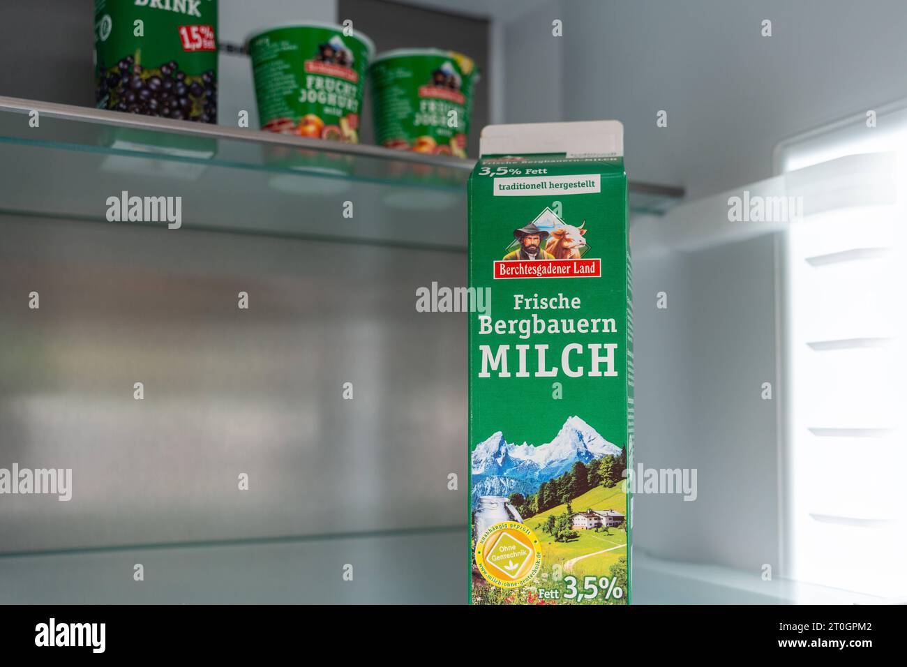 Augsburg, Bavaria, Germany 21 June 2023 Milk and dairy products in a refrigerator *** Milch