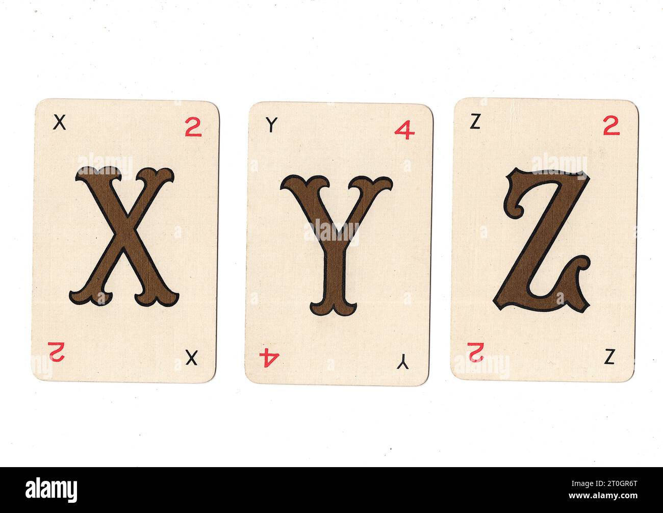 Vintage Lexicon playing cards showing the letters XYZ on a white background. Stock Photo