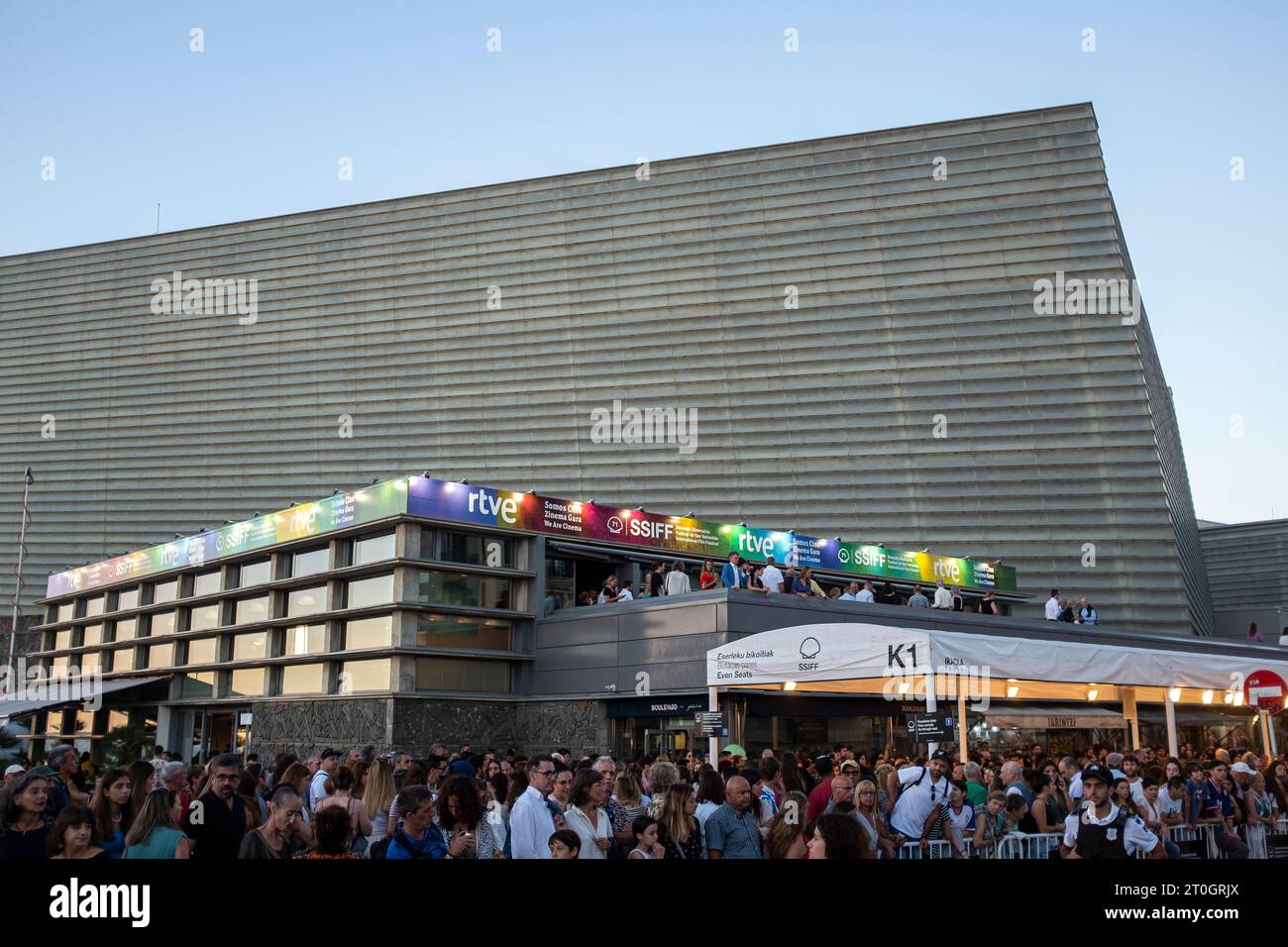 San Sebastian Film Festival with the Kursaal building illuminated. Stock Photo