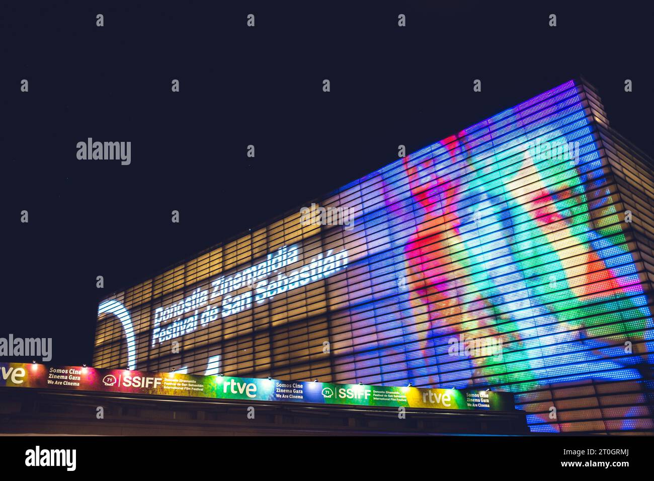 San Sebastian Film Festival with the Kursaal building illuminated. Stock Photo
