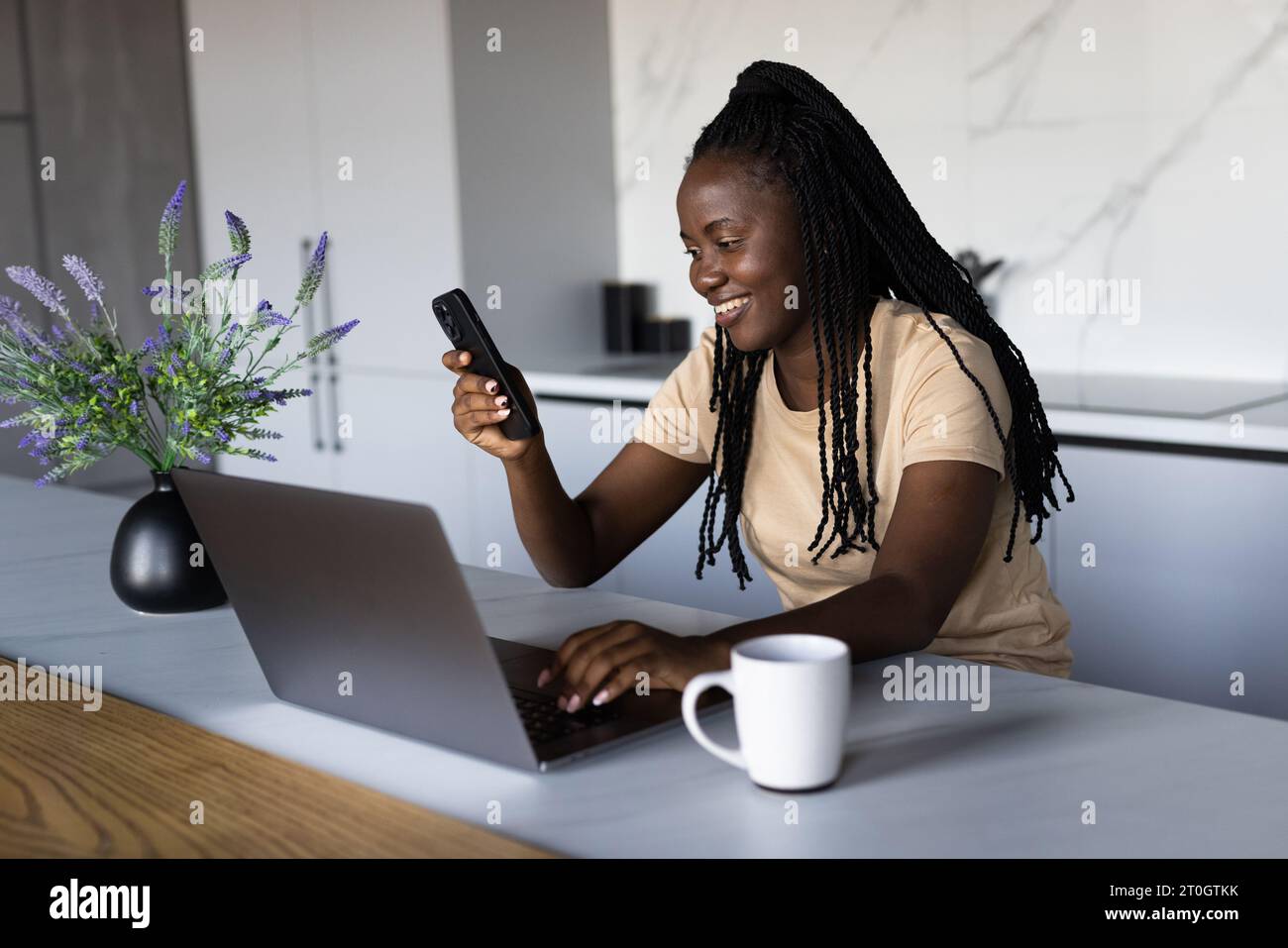 Business And Telecommuting Concept. Portrait of smiling young black ...