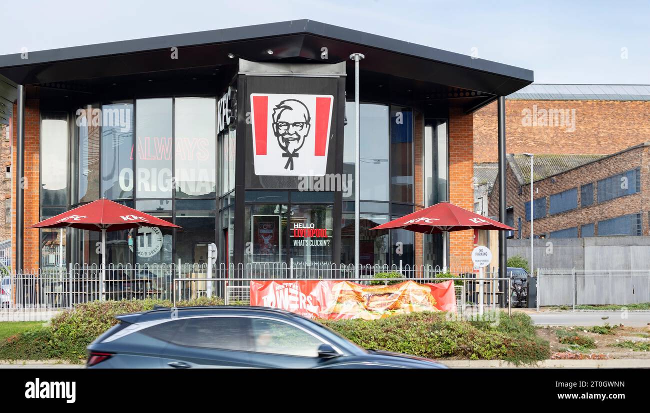 Liverpool, united kingdom May, 16, 2023  Kentucky Fried Chicken KFC restaurant exterior. Stock Photo