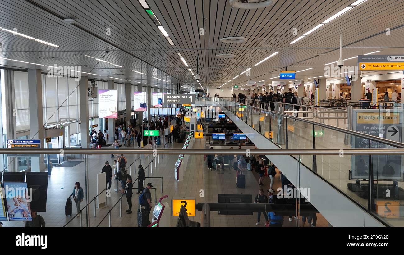 Schiphol, The Netherlands - August 14 2022:  Departure hall 1 at Amsterdam Airport Schiphol. Stock Photo