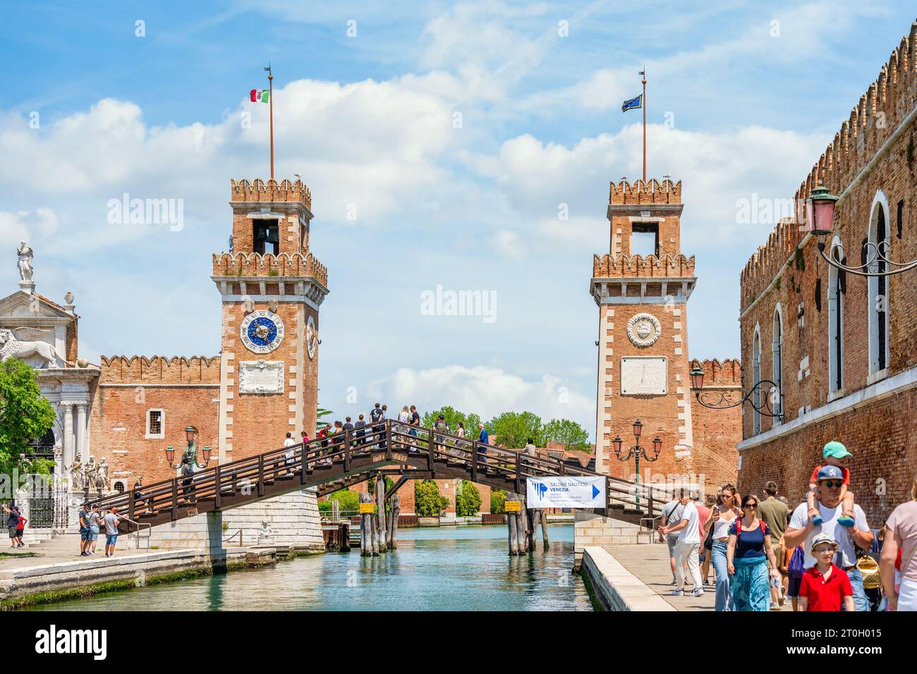 Venice, Italy - May 31 2023: The main gate of the Venetian Arsenal (Arsenale di Venezia), a complex of former shipyards and armories in Venice. Stock Photo