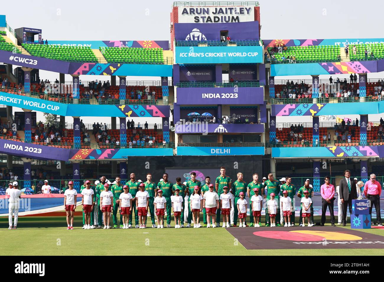 New Delhi, Delhi, India. 7th Oct, 2023. South African team singing