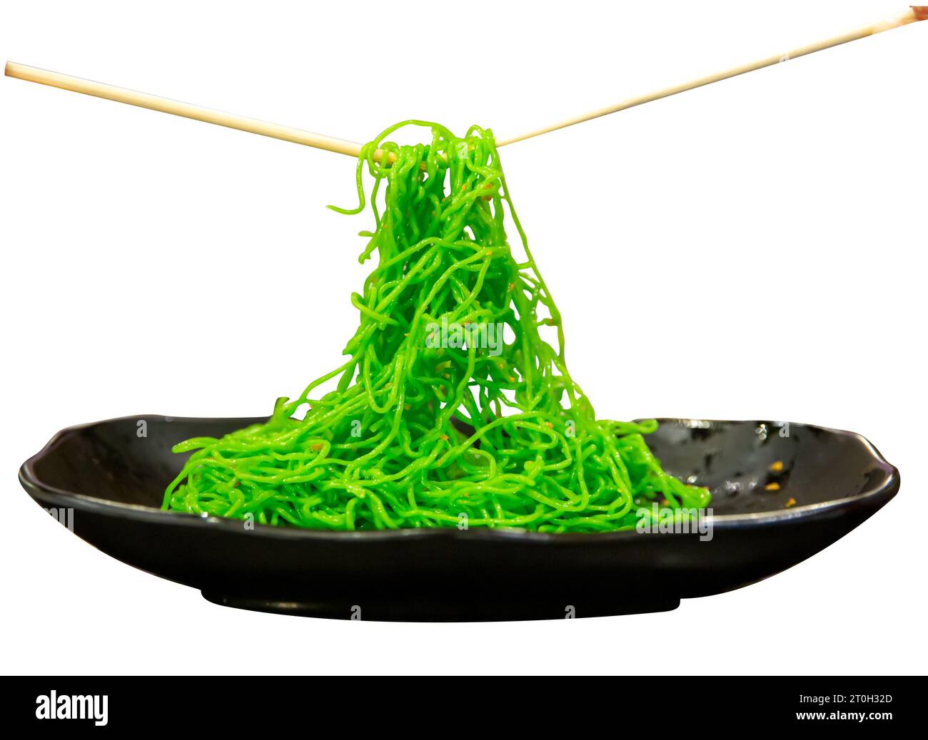 Top view of Dry Jade Noodle with chopsticks, focus selective Stock Photo